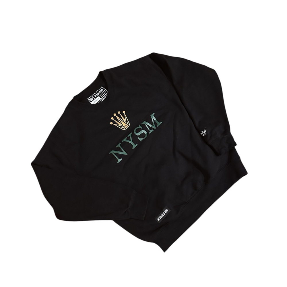 NY State of Mind Black Crewneck Sweatshirt with Gold Crown medium